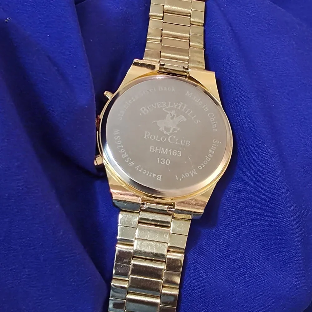 Beverly Hills Gold Tone Emerald Dial Classic Dress Mens Watch Like New
